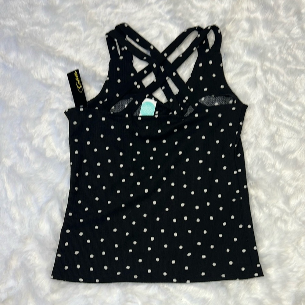 Elegant Black Polka Dot Women's Tank Top Size MP - Picture 2 of 7
